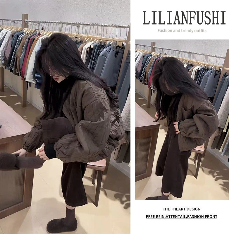 时尚穿搭女2025秋季新款百搭宽松圆领长袖外套显瘦阔腿裤两件套装