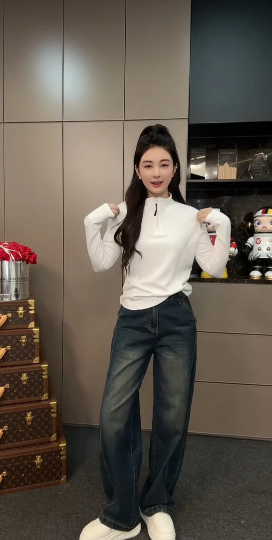秋季新款polo领显瘦T恤女半拉链字母印花修身高级感百搭纯色上衣