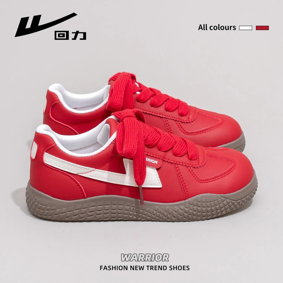 回力红色德训鞋女2025秋季新款原创小众复古百搭女鞋软底休闲板鞋