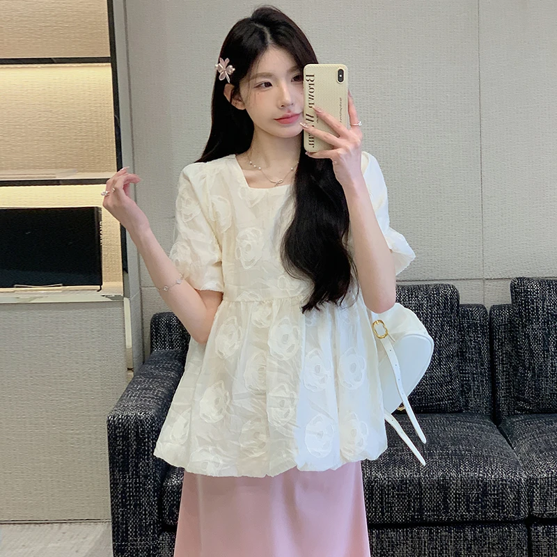 孕妇装春夏装小香风夏季宽松衬衫雪纺上衣中长款半身裙孕妇套装