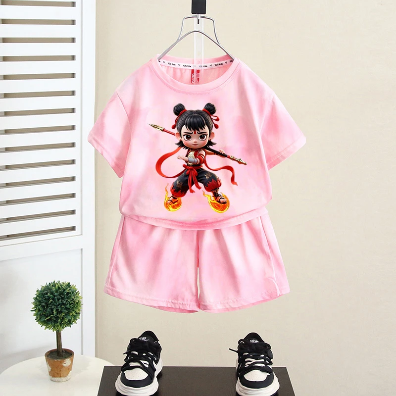 【哪吒套装】男女童夏季扎染短袖T恤套装中小童运动帅气国潮两件套