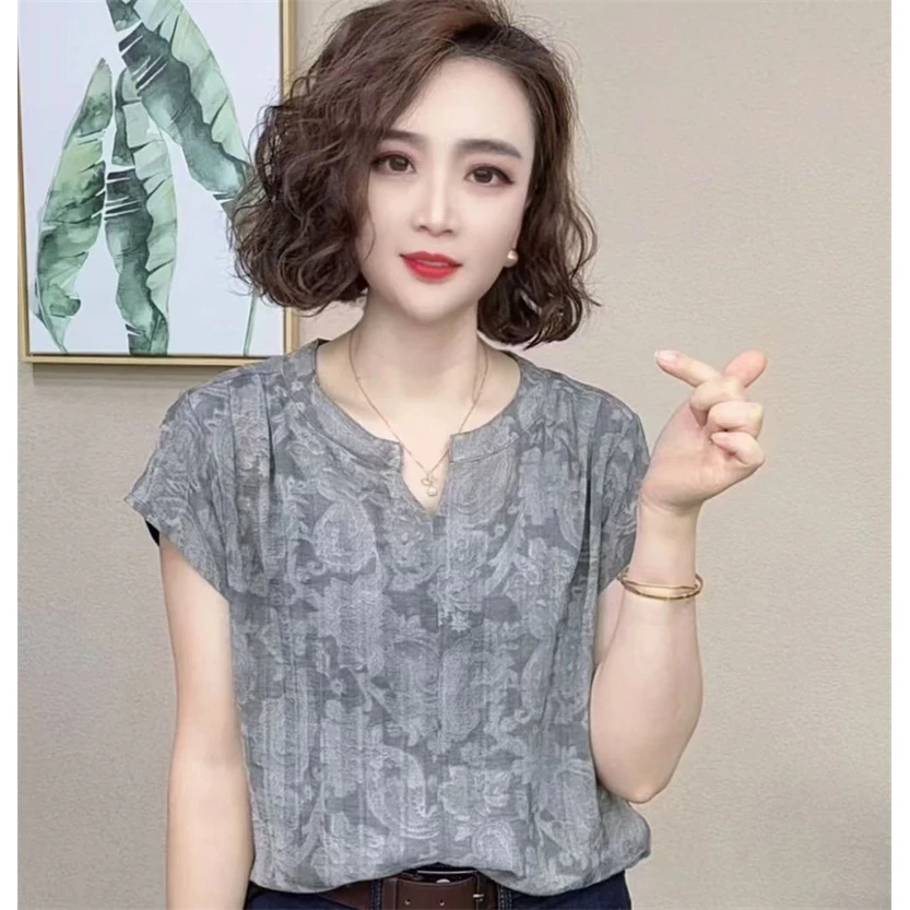 2025新款洋气百搭V领气质短袖减龄显瘦T恤上衣#75636