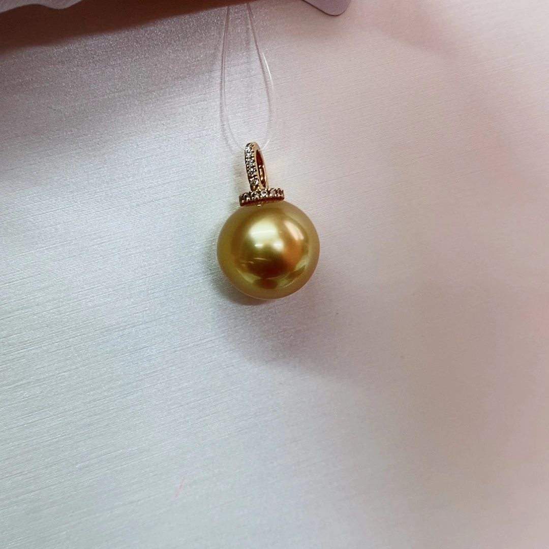 海水珍珠18K金镶嵌吊坠(不含链)12-13