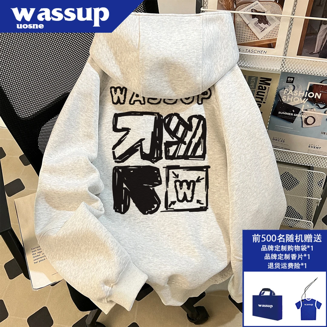 百搭复古半拉链套头卫衣男生cleanfit宽松百搭小众设计感连帽外套
