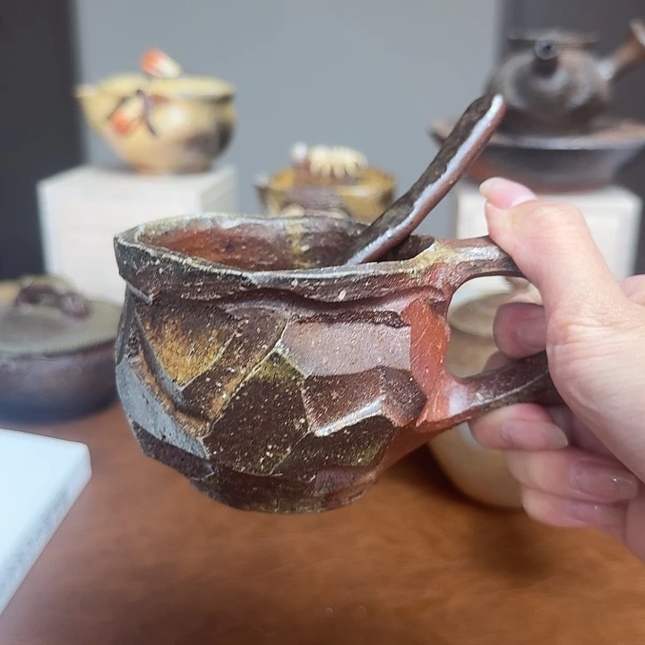 #***t日本备前烧切面杯