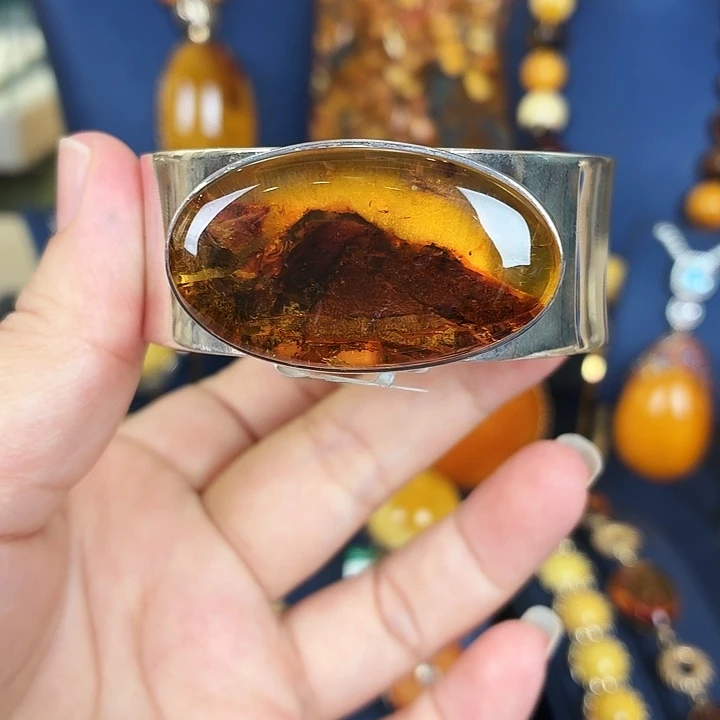 琥珀银S925镶嵌手镯