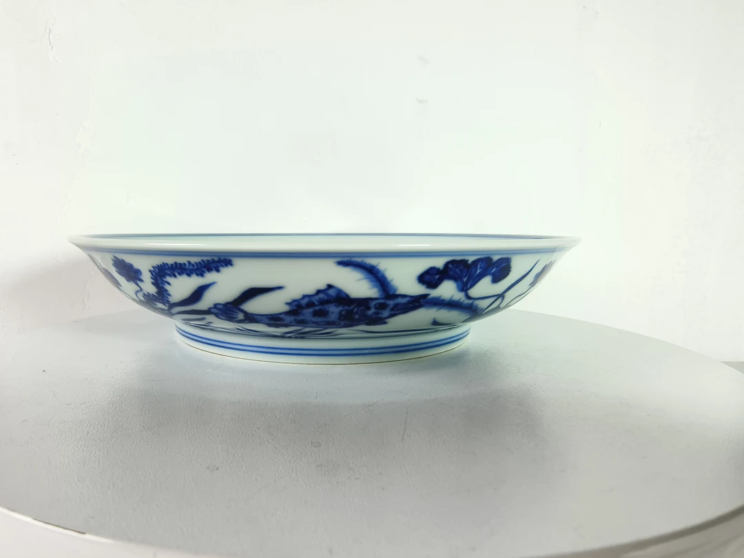 窑主亲工纯手绘青花瓷器仿古鱼藻纹盘