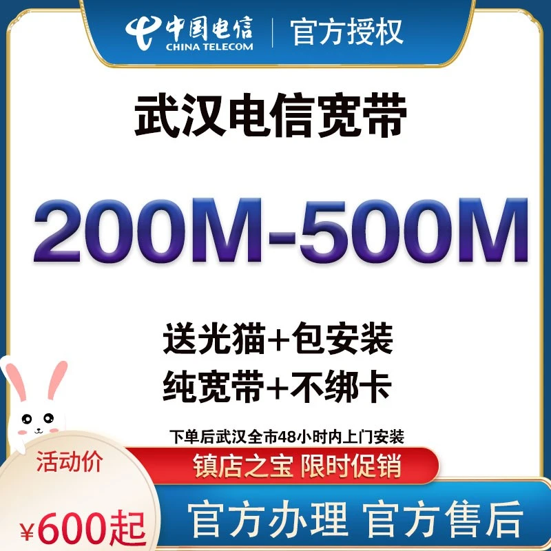 ★预约单★武汉电信光纤有线200-500兆在线预约安装纯宽带宽带办理