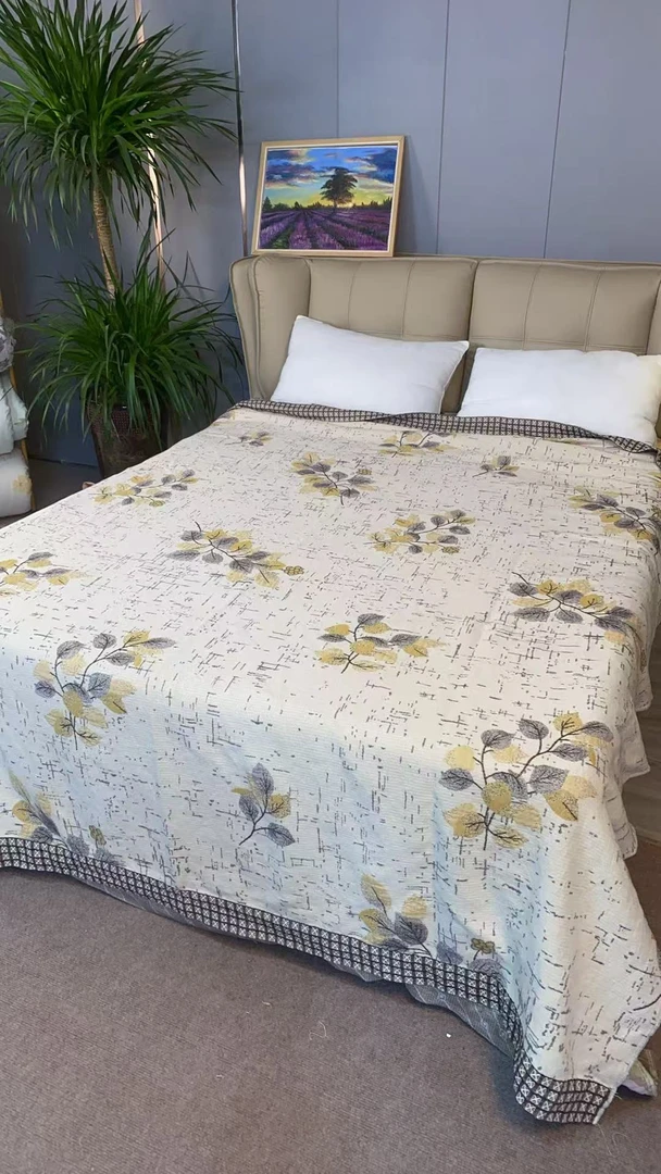 【落英缤纷】200*230高端A类棉麻色织提花多用毯可铺可盖可机洗