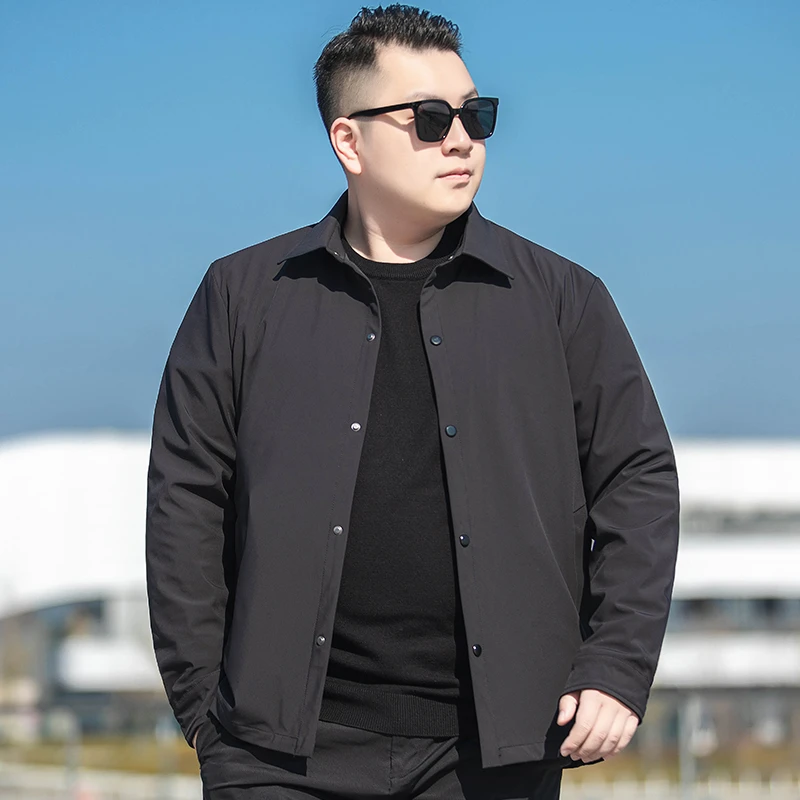 免烫春秋大码男装商务休闲夹克外套加肥加大弹力翻领纯色男士上衣