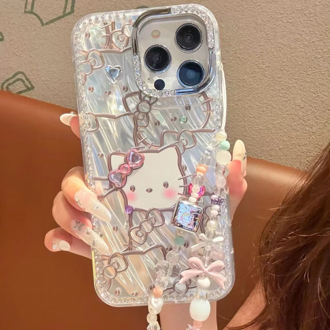 【自带相机保护按键】满屏立体线条KT猫适用苹果16Pro手机壳华为p70