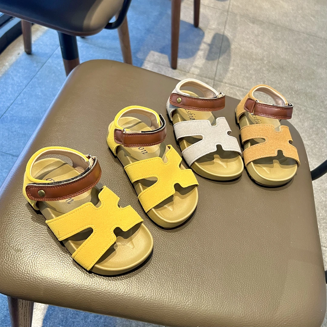 25夏季新款中大童鞋女童简约撞色休闲凉鞋儿童勃肯凉鞋软底鞋H108