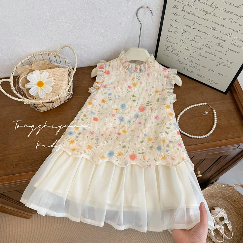 女童夏季新款莫奈花园碎花连衣裙女宝宝休闲款时尚洋气品质童装潮