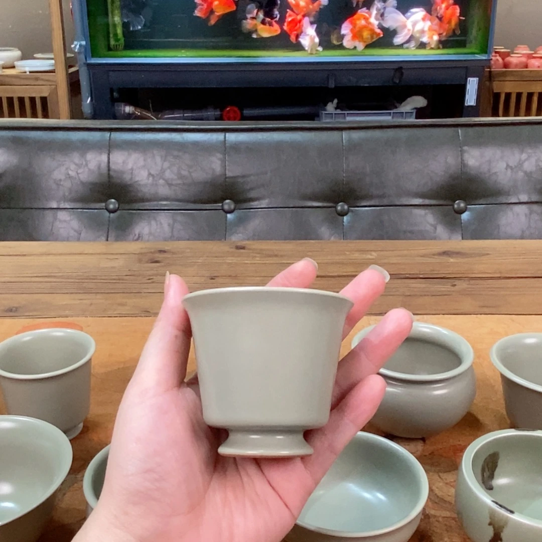 朱砂胎豆清直口杯