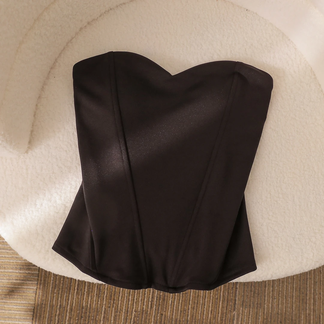 鱼骨带胸垫抹胸式塑身吊带修身短款外穿上衣辣妹性感美背上衣外穿