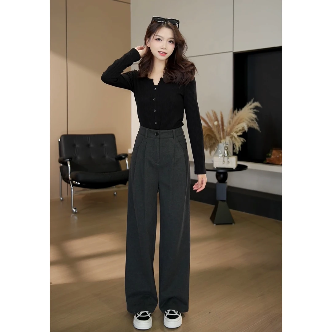 【小个子】秋季新款高腰直筒休闲百搭简约垂感宽松休闲裤-YJ9878