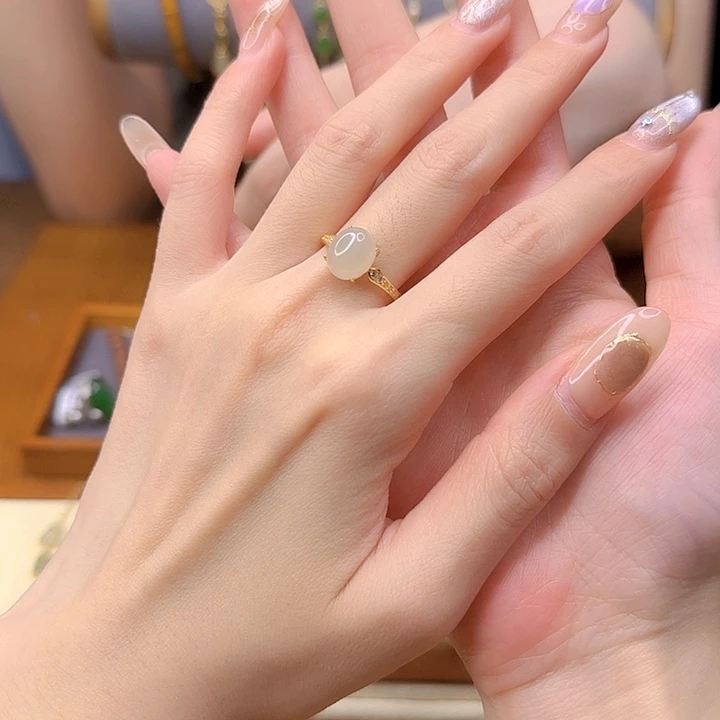 银S925镀金镶嵌戒指和田玉