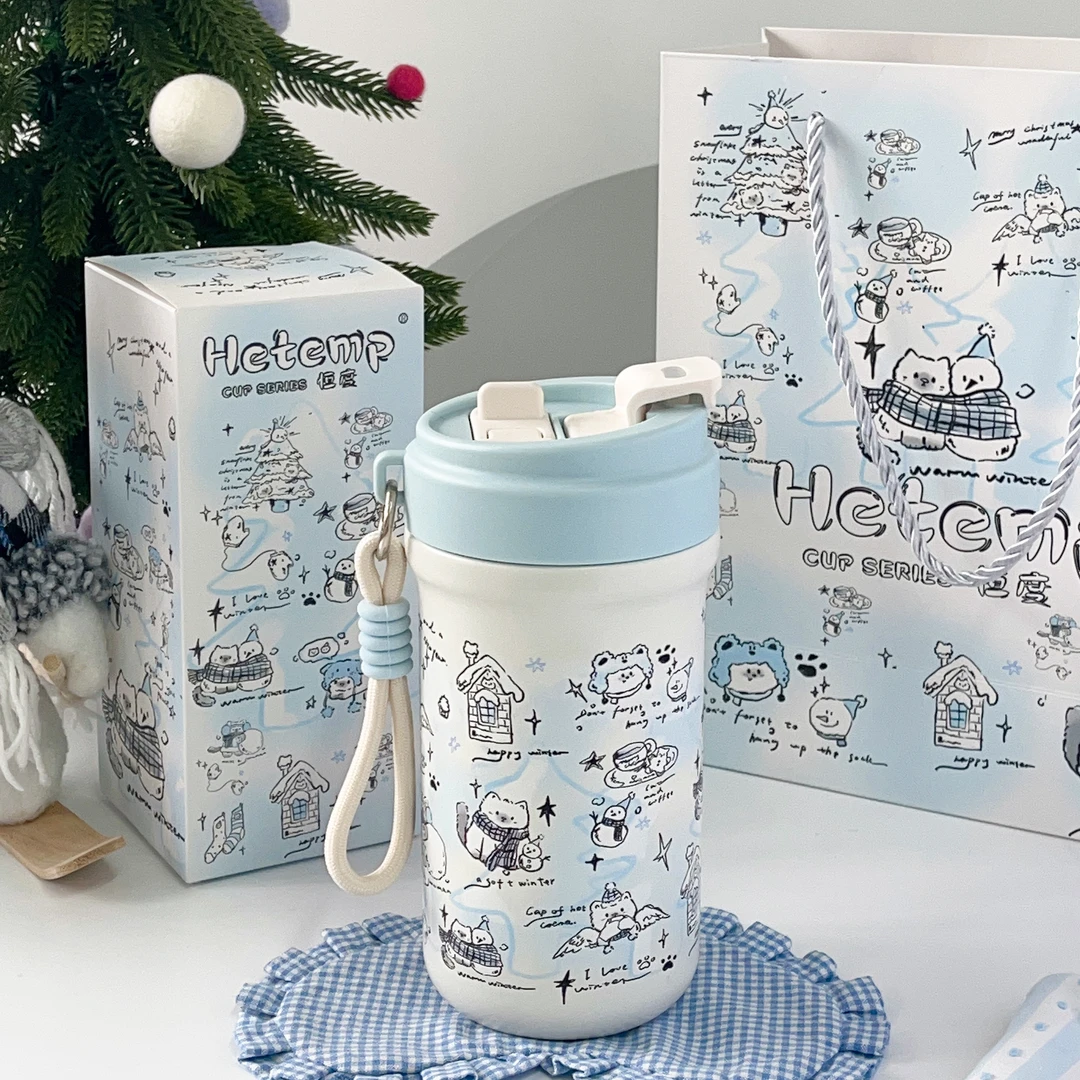 恒度雪人猫咪316不锈钢咖啡保温杯生日圣诞礼物送女生高颜值杯子