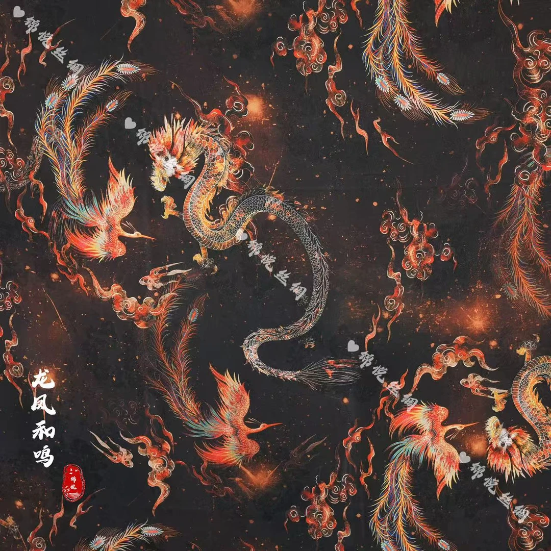 锦悦【龙凤和鸣】新中式织锦缎轻奢高定国风大方巾140*140（K376）