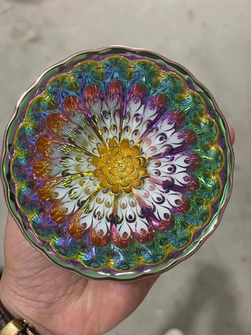 七彩太阳花镶嵌金莲茶具