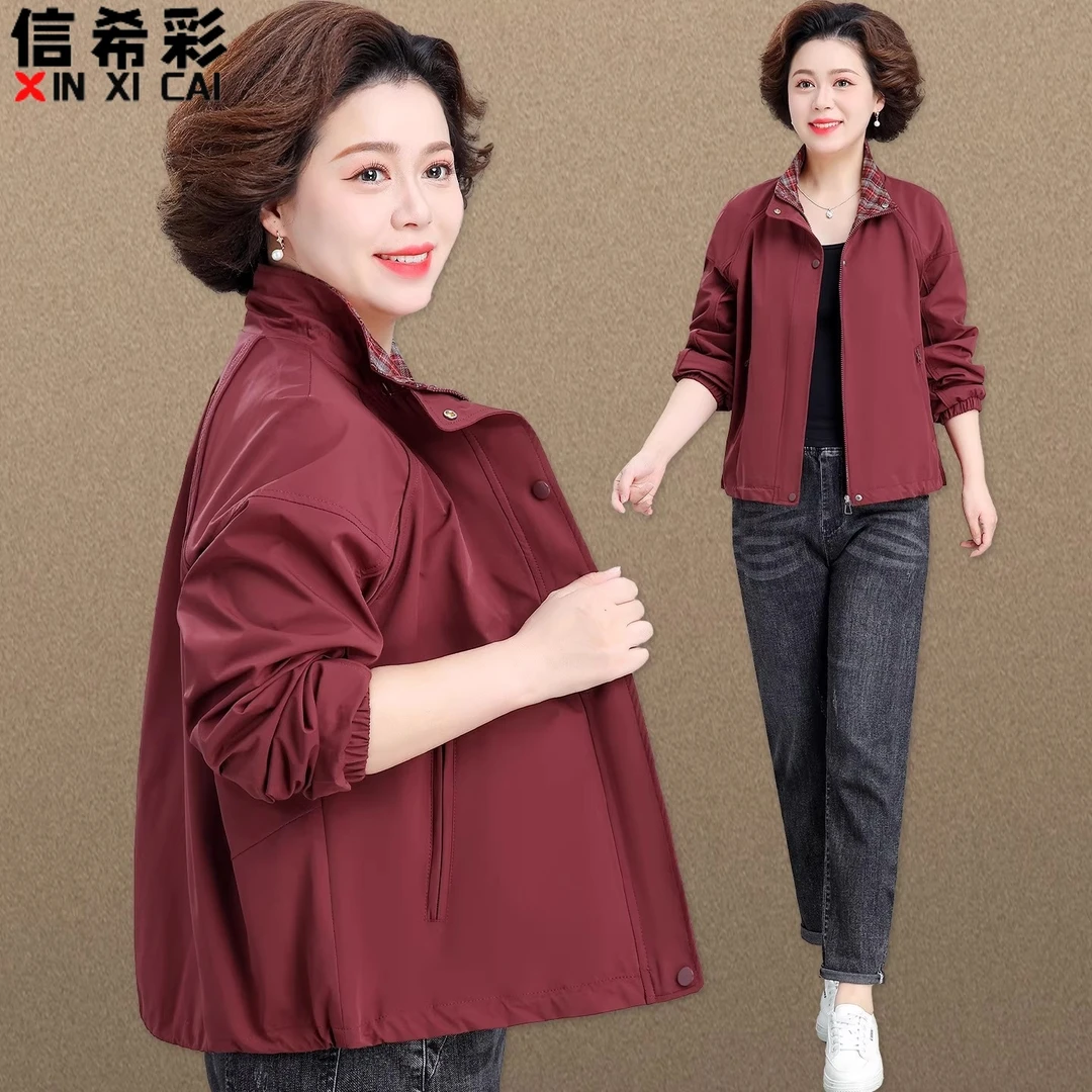 品牌妈妈洋气外套新款中老年女春秋装风衣夹克贵夫人时尚上衣