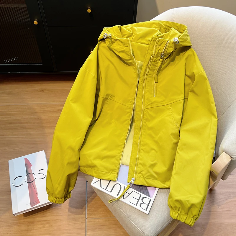 早春连帽冲锋衣短款外套2025新款今年流行爆款双拉链时尚夹克风衣