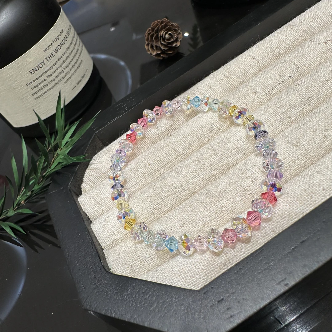 非金属仿水晶手链 施家【彩虹糖】算盘水晶手串夏季百搭