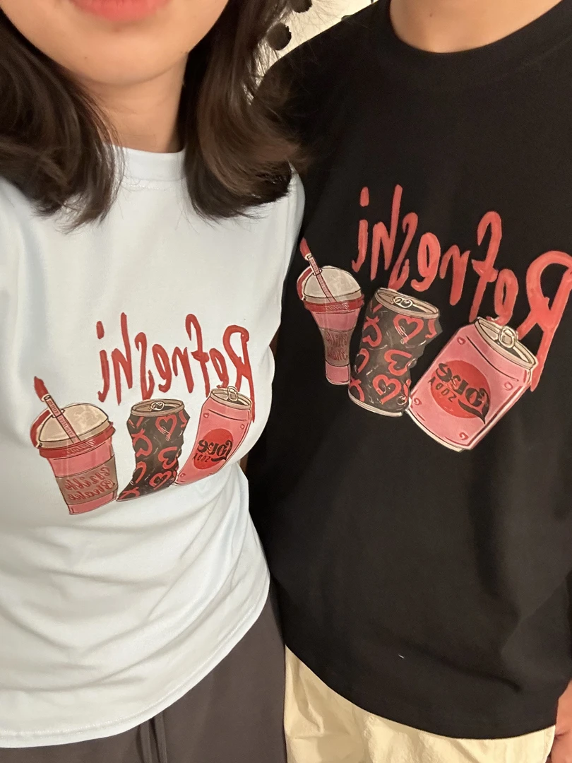 情侣装宽松短袖修身短款新潮风常规款抗起球T恤美式情侣装印花ins