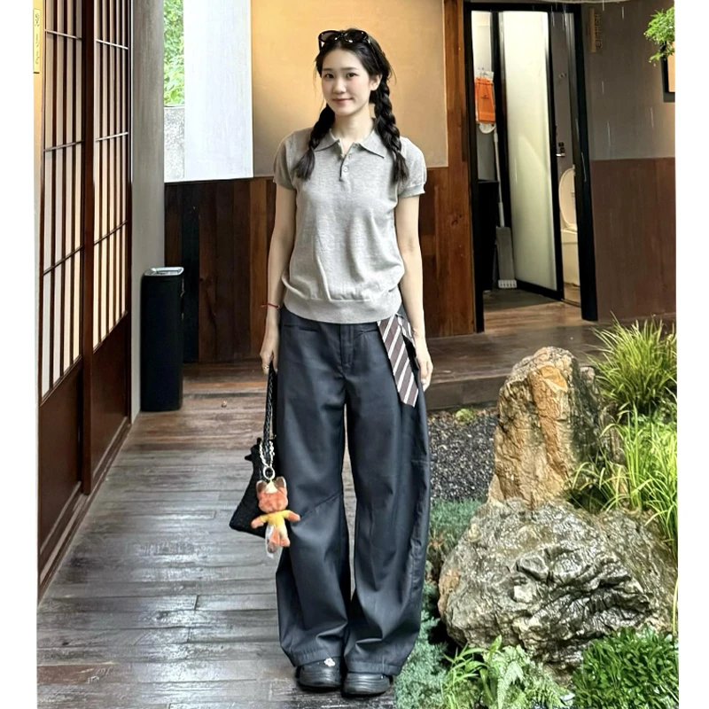 裤长112cm高个子加长美式高级感休闲弯刀裤女春秋高腰阔腿西装裤