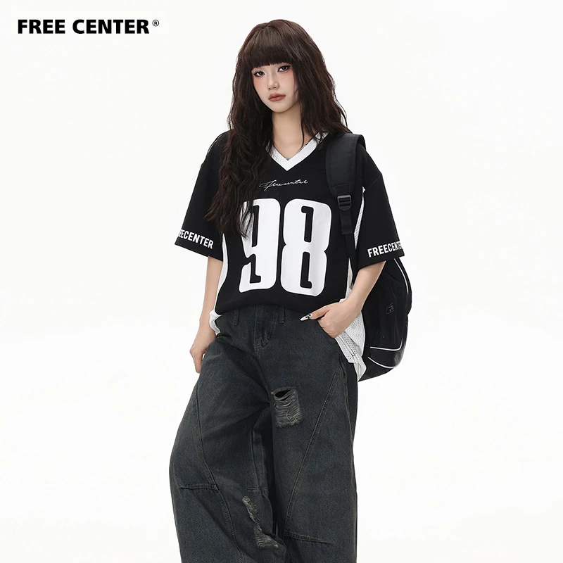 Free Center300g液氮重磅挺廓美式复古短袖T恤男女运动空气层tee