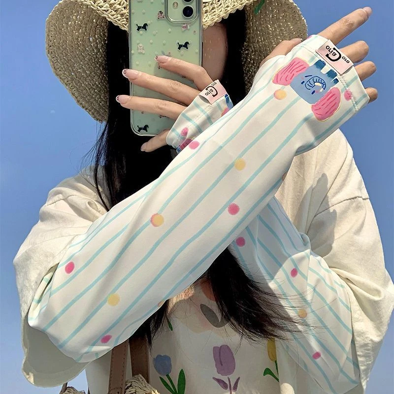 夏上新 条纹大象防晒冰袖女夏2025新款宽松防遮阳冰丝