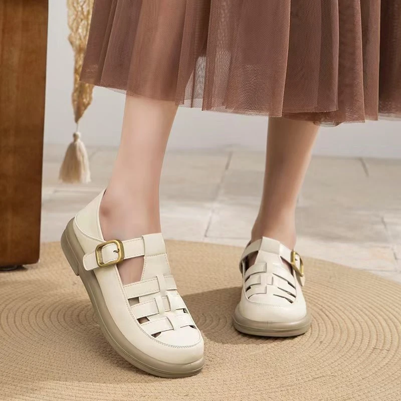 【保国女鞋】编织英伦风凉鞋罗马风女时装凉鞋休闲镂空凉鞋（001）