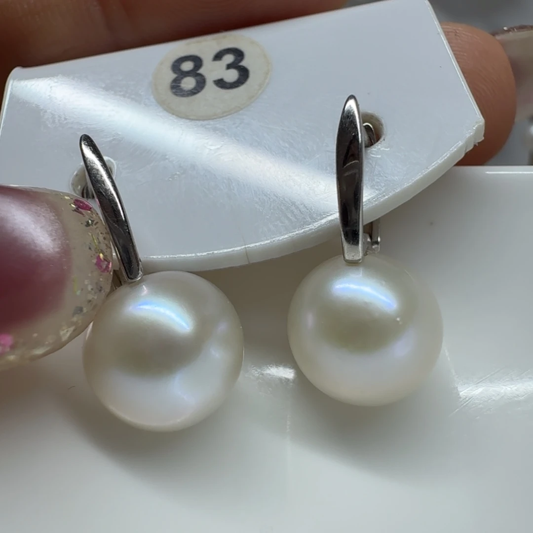 土***鼠银S925镶嵌淡水珍珠耳饰珍珠10.2