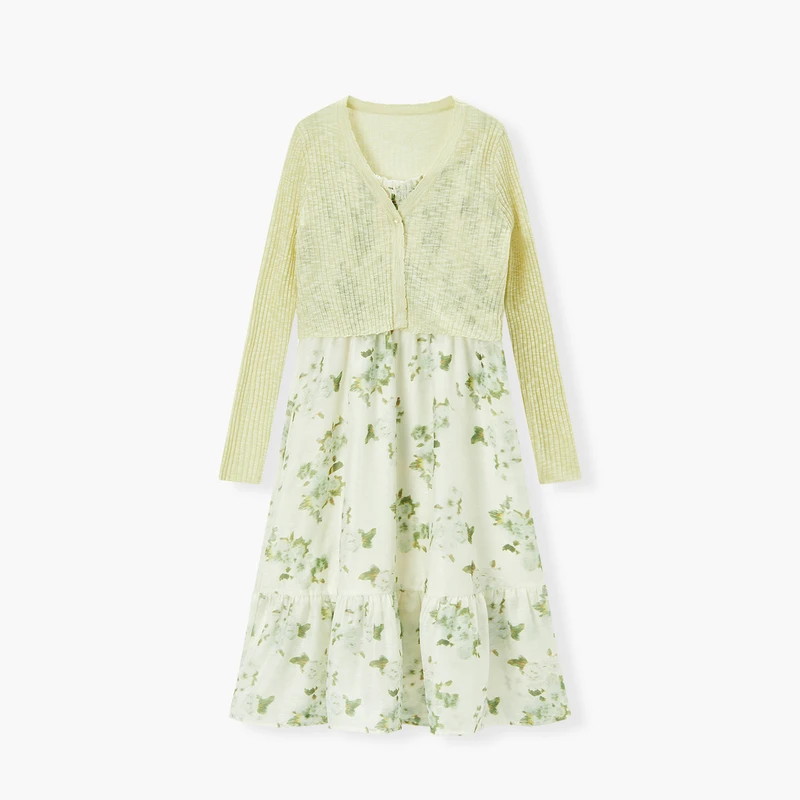 爱居兔夏季时尚印花短袖吊带两件式连衣裙EQLFJ2N003A