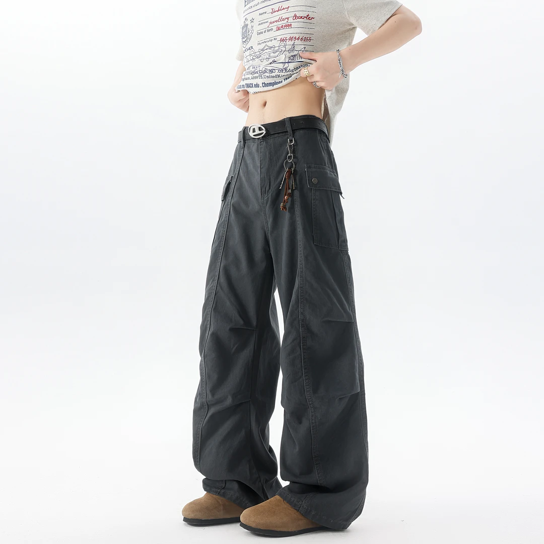 NOMIO春夏美式复古百搭休闲裤男女设计感水洗高腰直筒高街工装裤