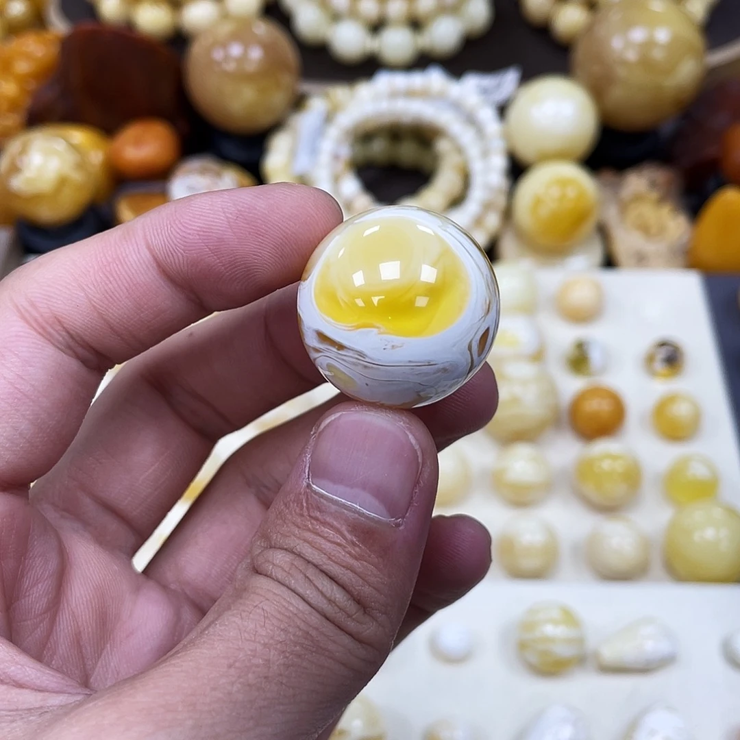 蜜蜡未镶嵌珠宝奇石26.0mm【橘紅溶洞拉丝漆瓷白】打孔不予退货