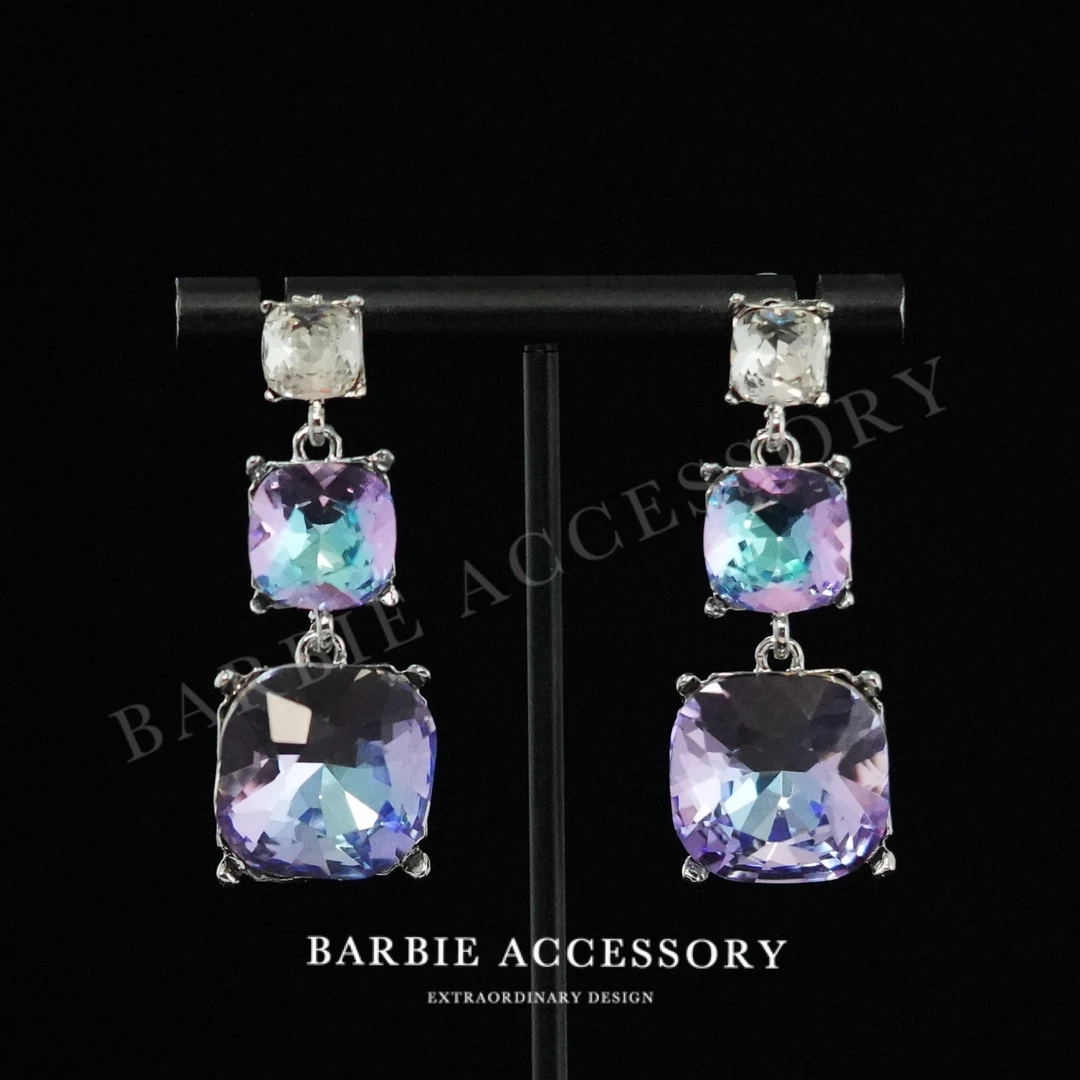 铜合金合成锆石耳饰 【紫灰黎星】时尚轻奢设计款高级绝美百搭耳环