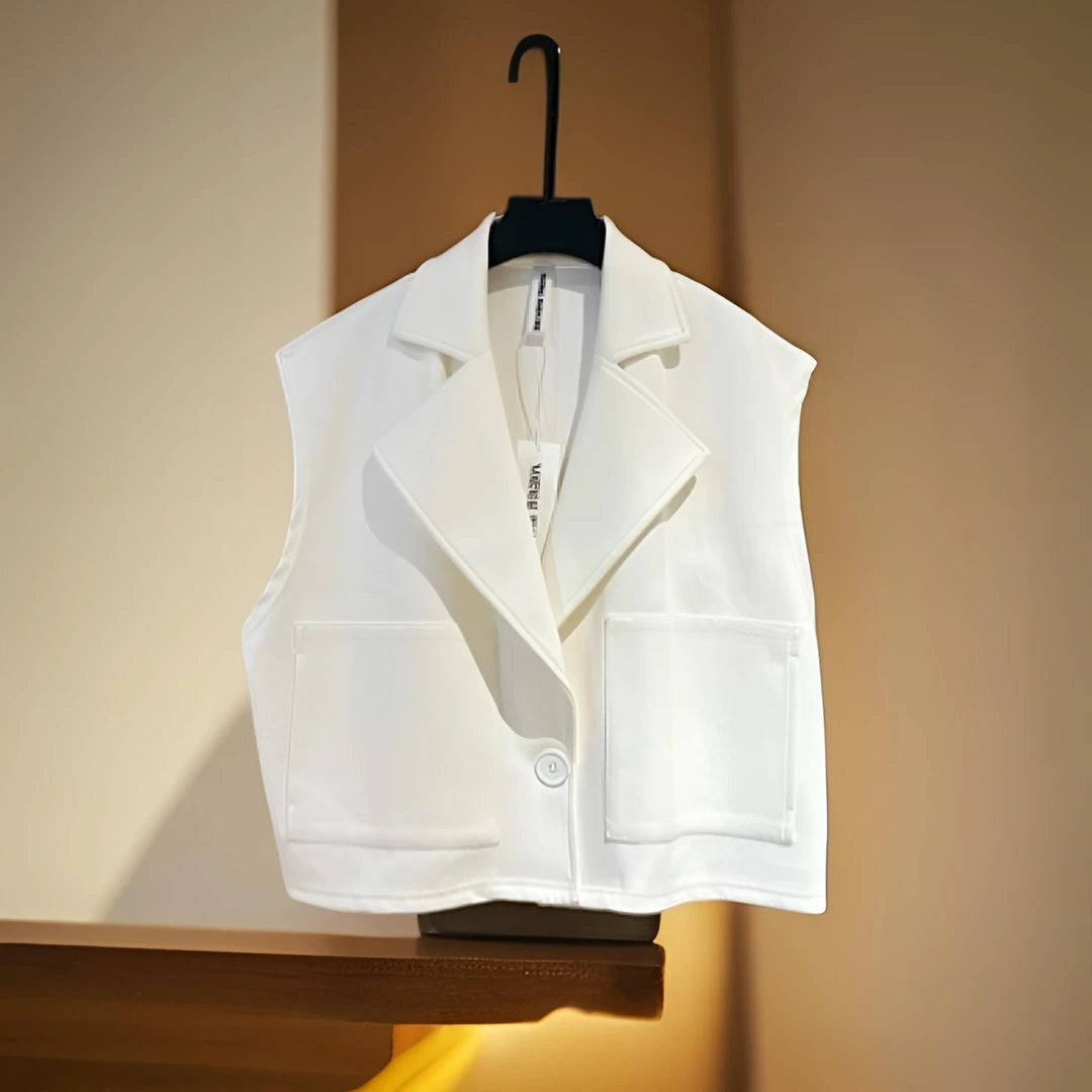 女装休闲外搭马甲百搭纯色简约短款单排扣马夹无袖酷飒风时尚潮流