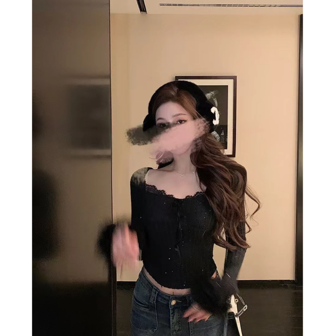 【XIAOBAWANG】设计感小众满天星T恤女2024新款修身显瘦上衣W