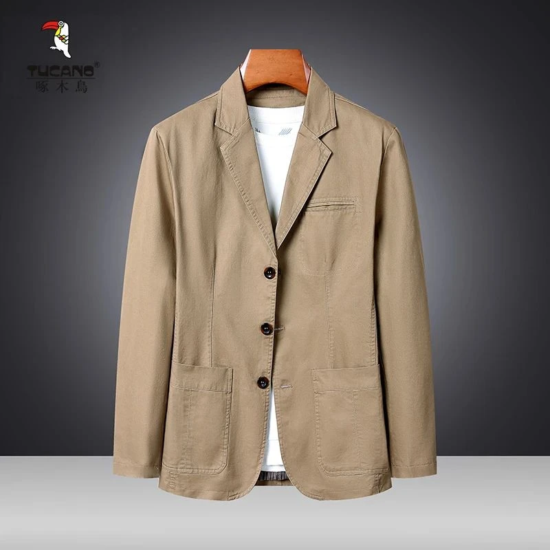 啄木鸟休闲西装男士春秋新款小西服便服单西宽松大码商务外套