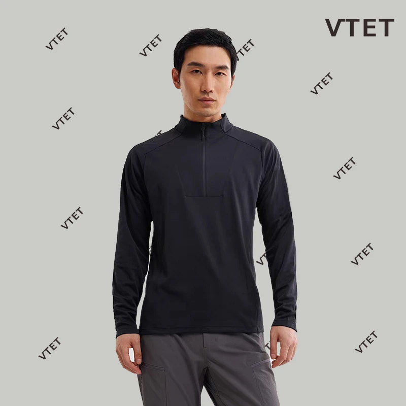 『雪岩』户外运动加绒长袖男士秋冬半拉链保暖套头T恤打底衫24-2407