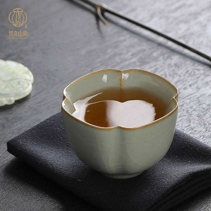 梵汝山房台湾汝窑象牙青四方杯陶瓷功夫茶杯家用高档个人杯CC3031