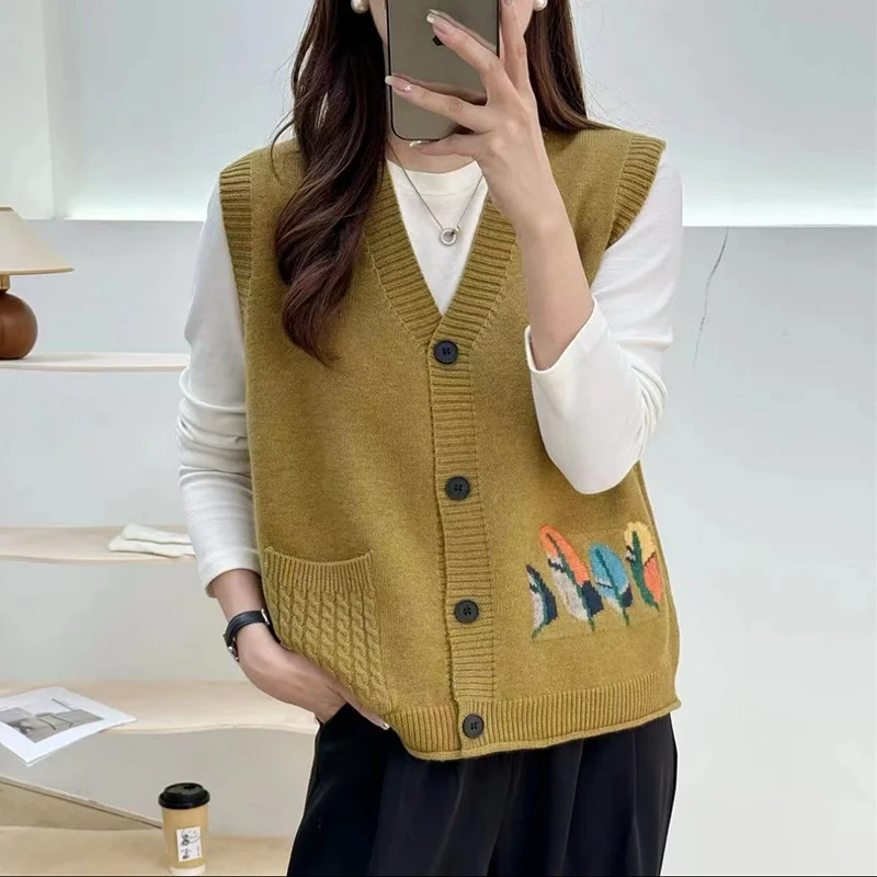 叠穿针织衫女开衫马甲背心2024新款春秋宽松外穿无袖毛衣坎肩上衣
