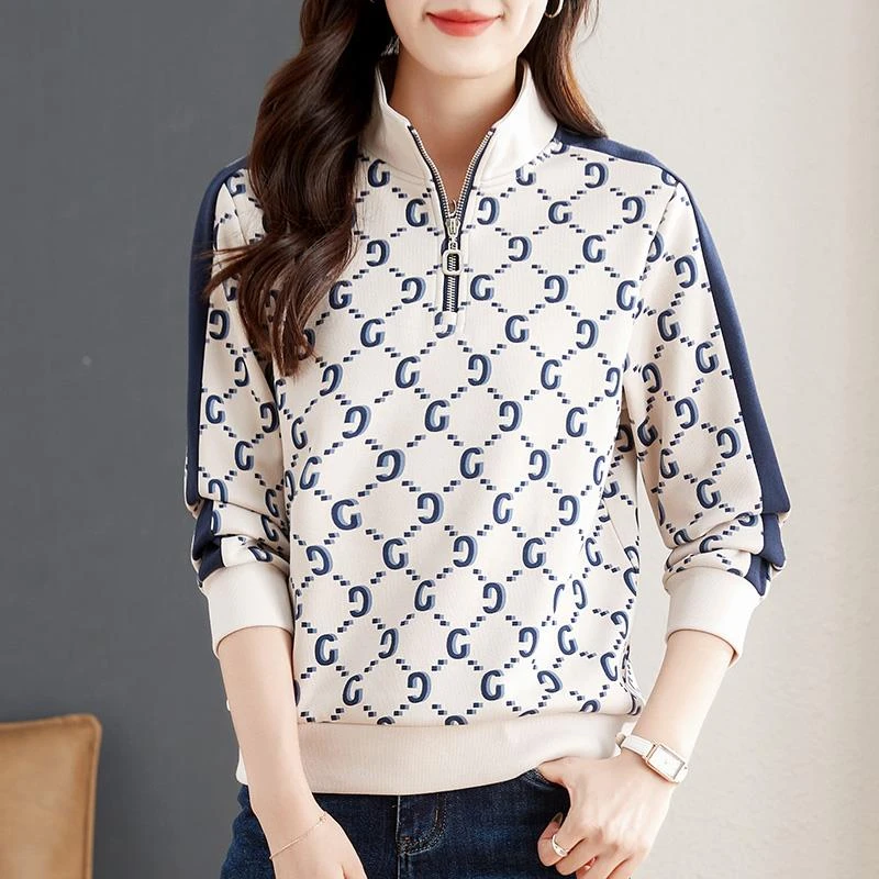 立领卫衣女春秋薄款2025年新款秋季宽松上衣时尚无帽女士外套