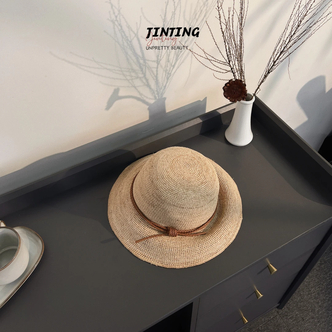 夏季休闲草帽子绳结小沿盆帽法式复古可折叠遮阳渔夫帽-HT25M0638