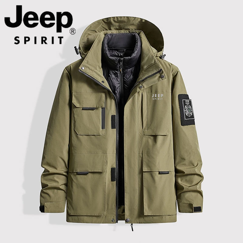 jeep吉普冬季户外羽绒服男士休闲登山保暖外套可拆卸三合一羽绒服