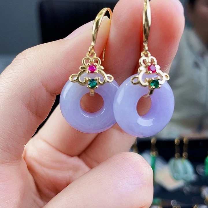 翡翠耳饰银S925镶嵌饰品