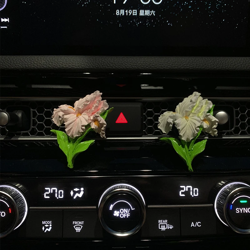 鸢尾花车载香薰汽车空调出风口装饰扩香石香氛花朵车内摆件女神