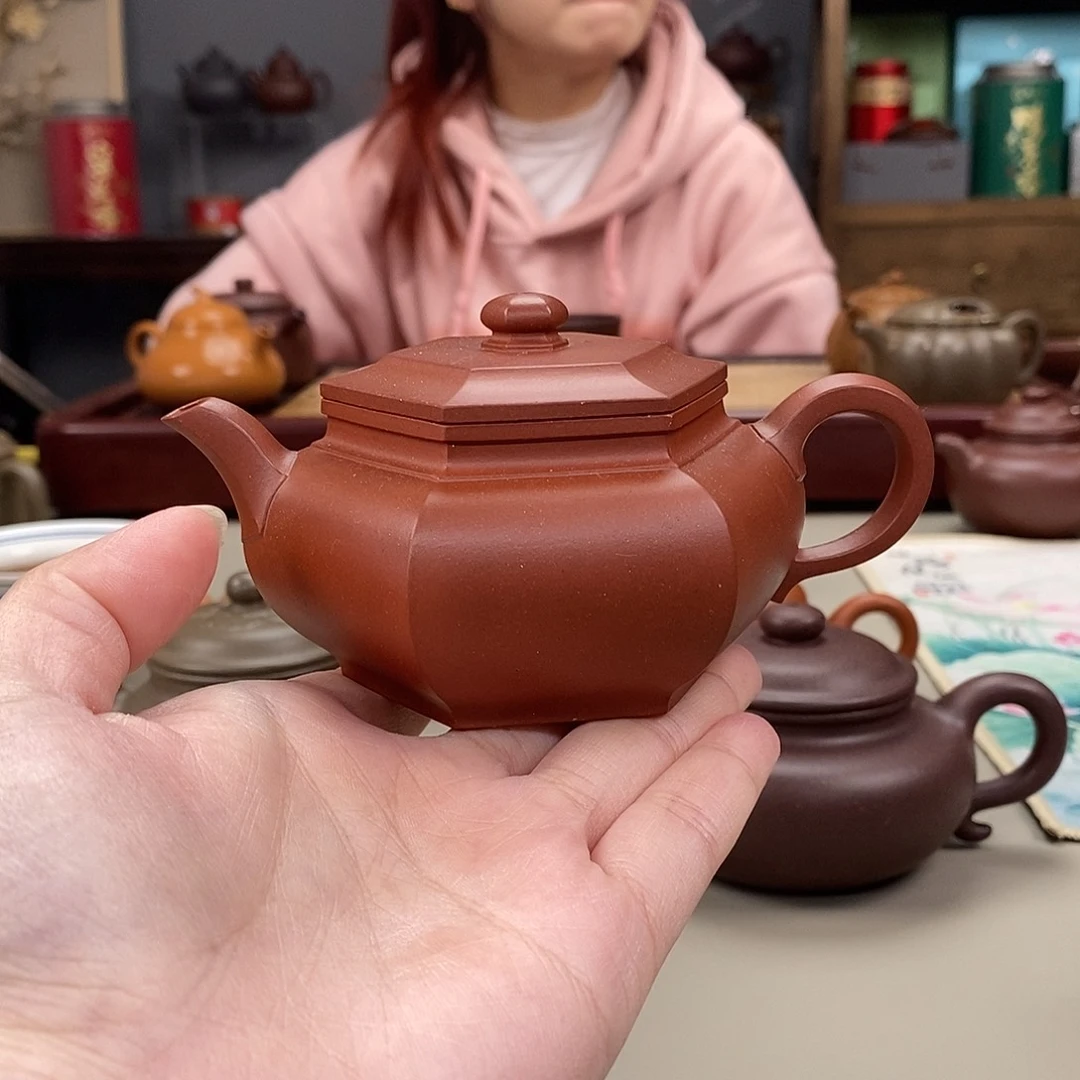 茶壶紫砂红皮龙大彬六方半手160cc