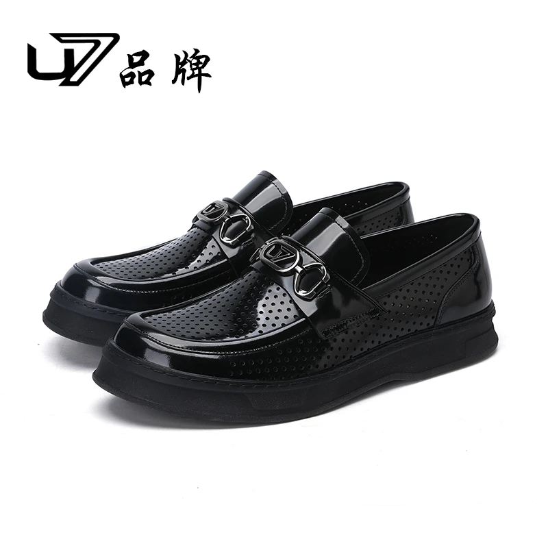 U7品牌男鞋真皮厚底套脚乐福鞋男士商务休闲透气舒适百搭男款皮鞋